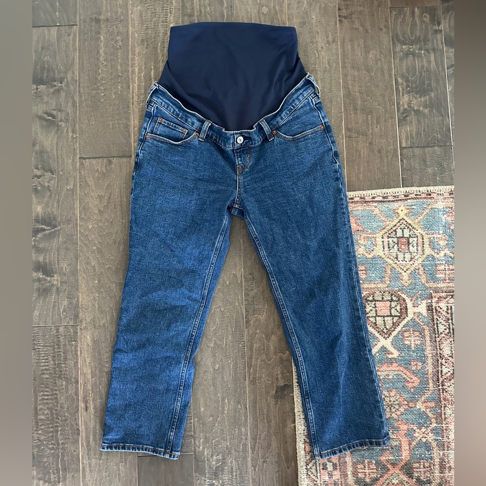 Abercrombie & Fitch Maternity Denim Jeans in Dark Blue with Black Waist Panel